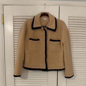Moon River Camel Tan and Black Teddy Button Front Jacket XS